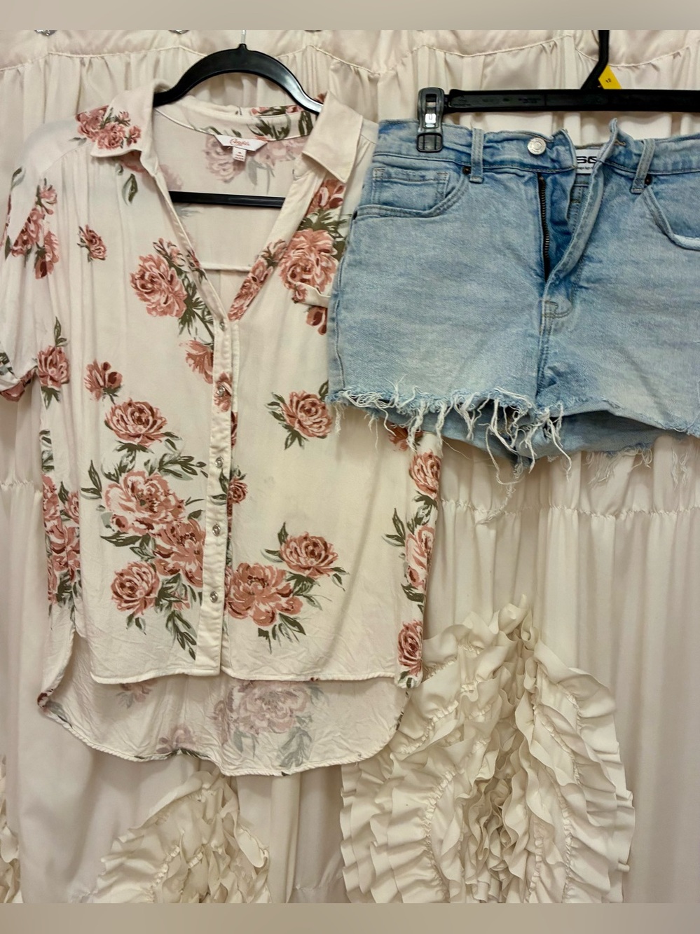 Floral Button-Down Short Sleeve Top in Blush Rose W/ Jean Shorts🌺
